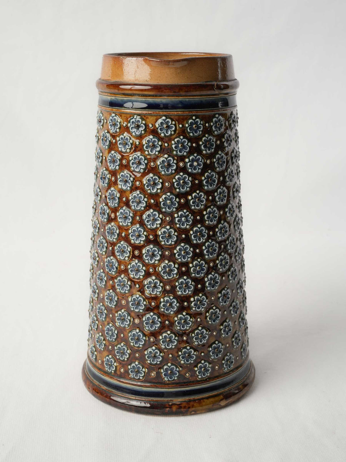 1875 Doulton Lambeth Stoneware Pitcher w/ Applied Floral Decoration - 9¾"