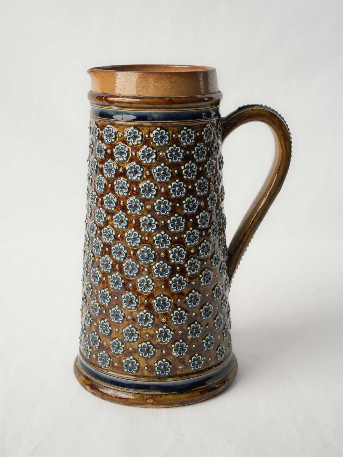 1875 Doulton Lambeth Stoneware Pitcher w/ Applied Floral Decoration - 9¾"