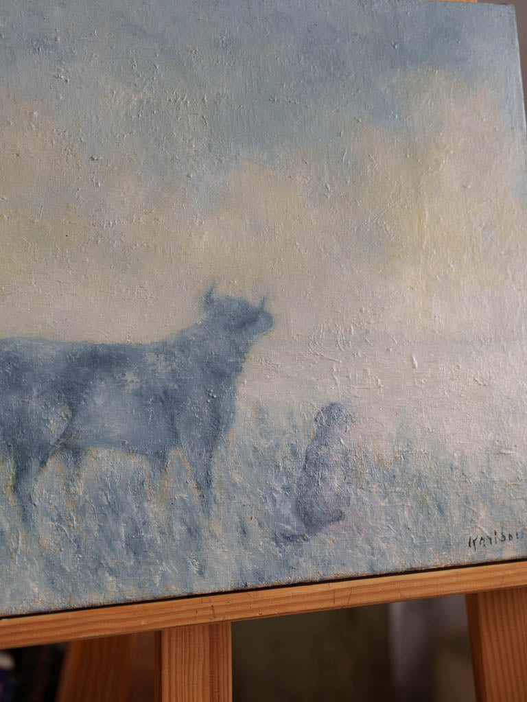 Small Contemporary Painting By Karibou - Au Loin (In the distance) - 13" x 16¼"