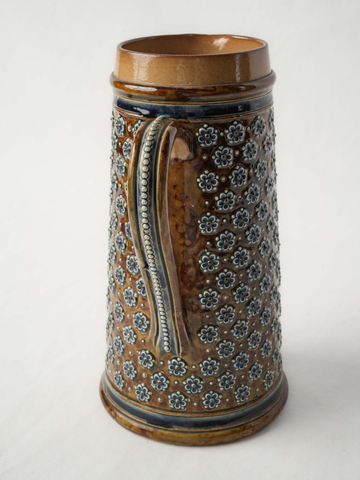 1875 Doulton Lambeth Stoneware Pitcher w/ Applied Floral Decoration - 9¾"