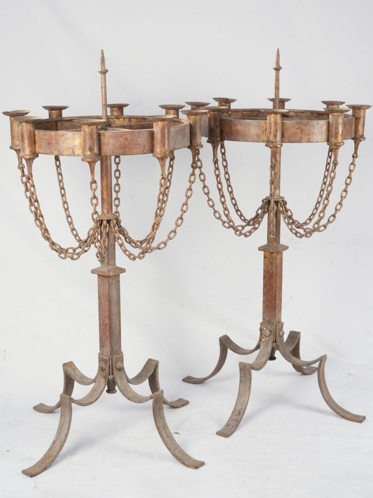 Antique Neo-Gothic forged iron candelabras