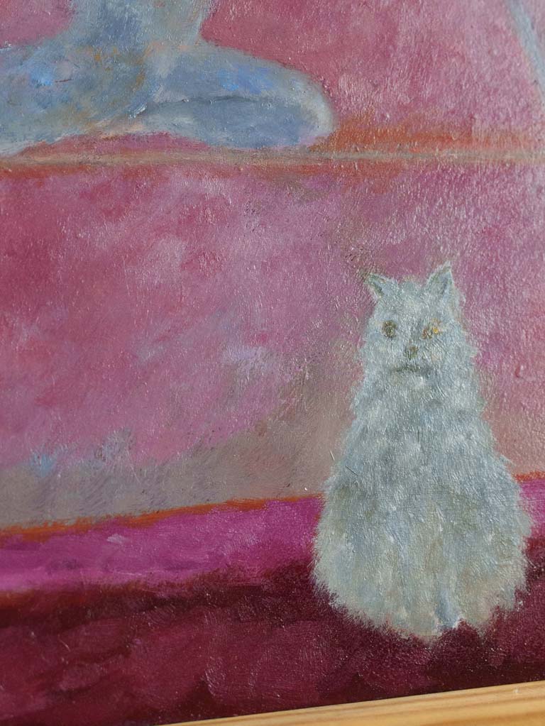 Lightly worn, colorful art decor.