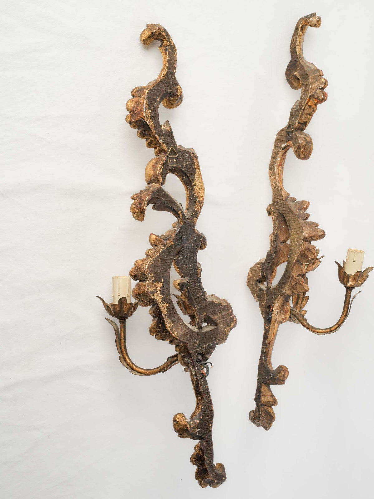 Pair of Italian Giltwood Two-Light Rococo Revival Wall Sconces, circa 1900 - 24¾"