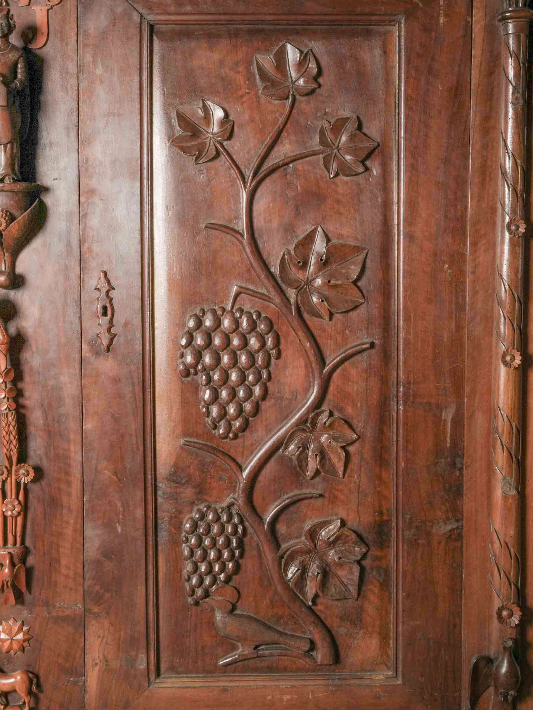 Exceptional French Folk-Art Walnut Armoire w/ Religious Iconography, Dated 1875 - 87" x 77¼"