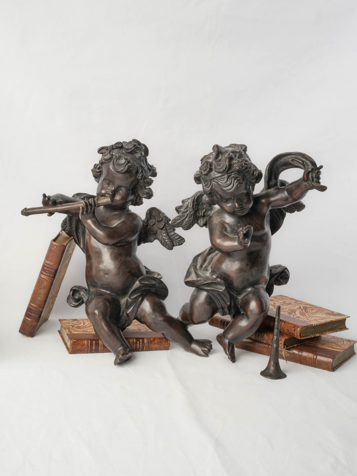 Pair of 19th-Century Bronze Cherubs, After Carpeaux, w/ Generous Bronze Casting - 16¼"
