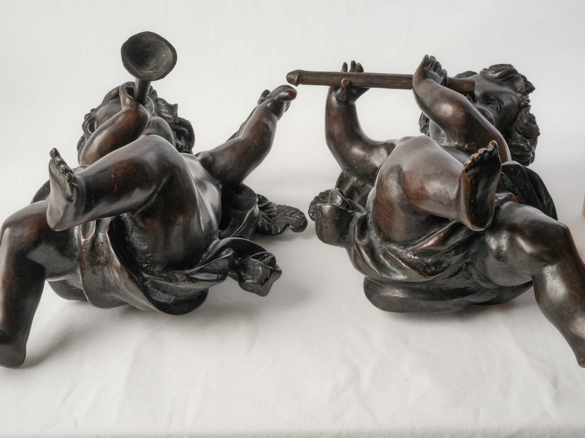 Pair of 19th-Century Bronze Cherubs, After Carpeaux, w/ Generous Bronze Casting - 16¼"