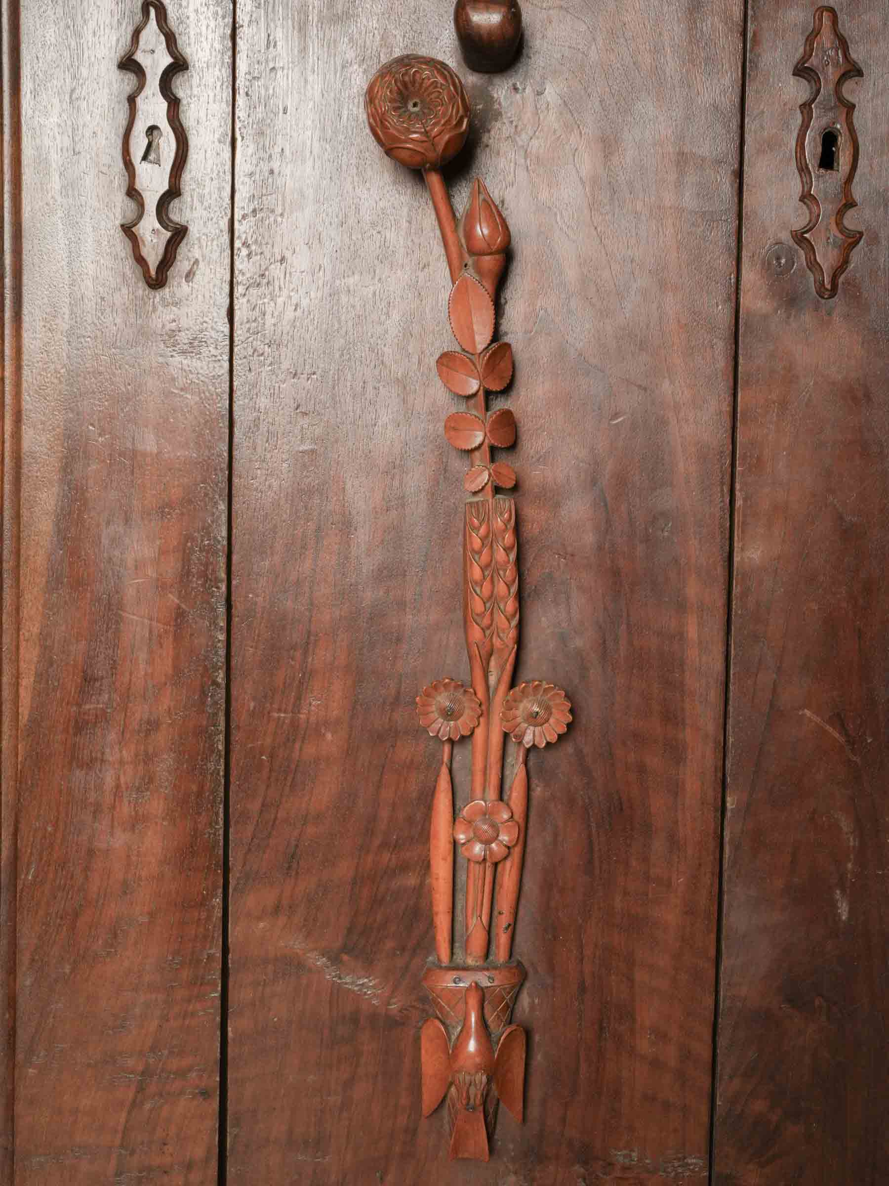 Exceptional French Folk-Art Walnut Armoire w/ Religious Iconography, Dated 1875 - 87" x 77¼"