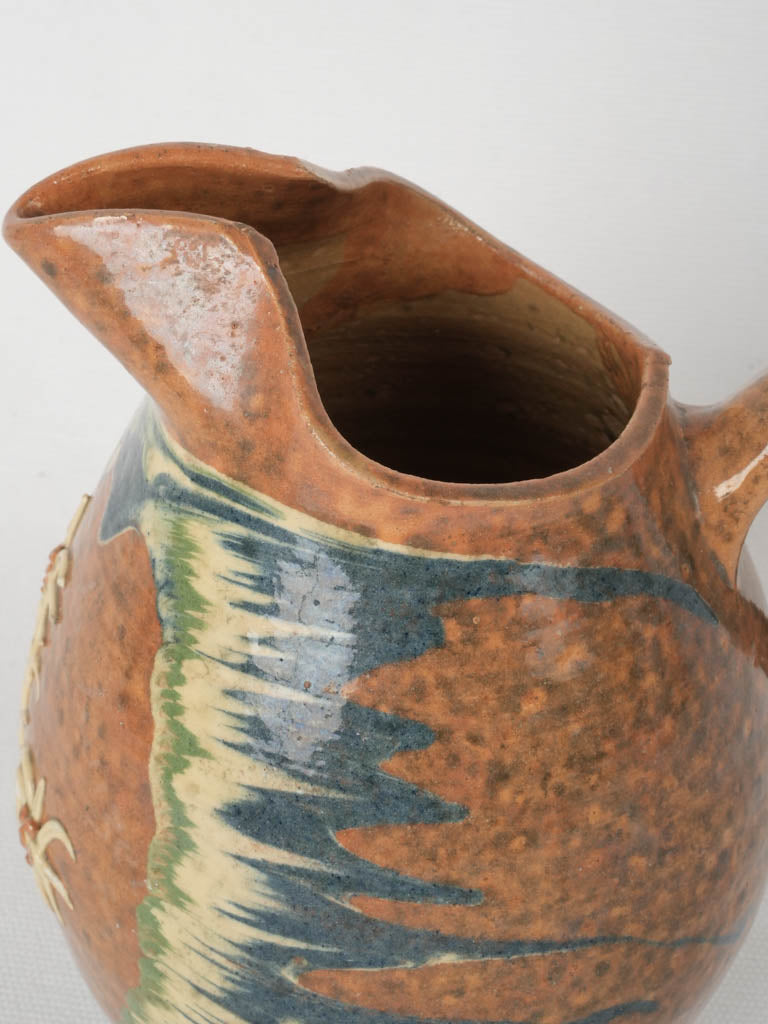 Distinctive French Jaspe Glaze Pitcher