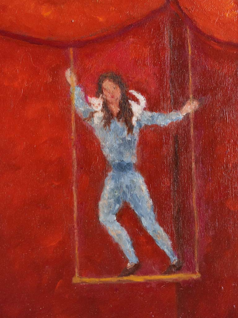 Elegant framed trapeze scene.