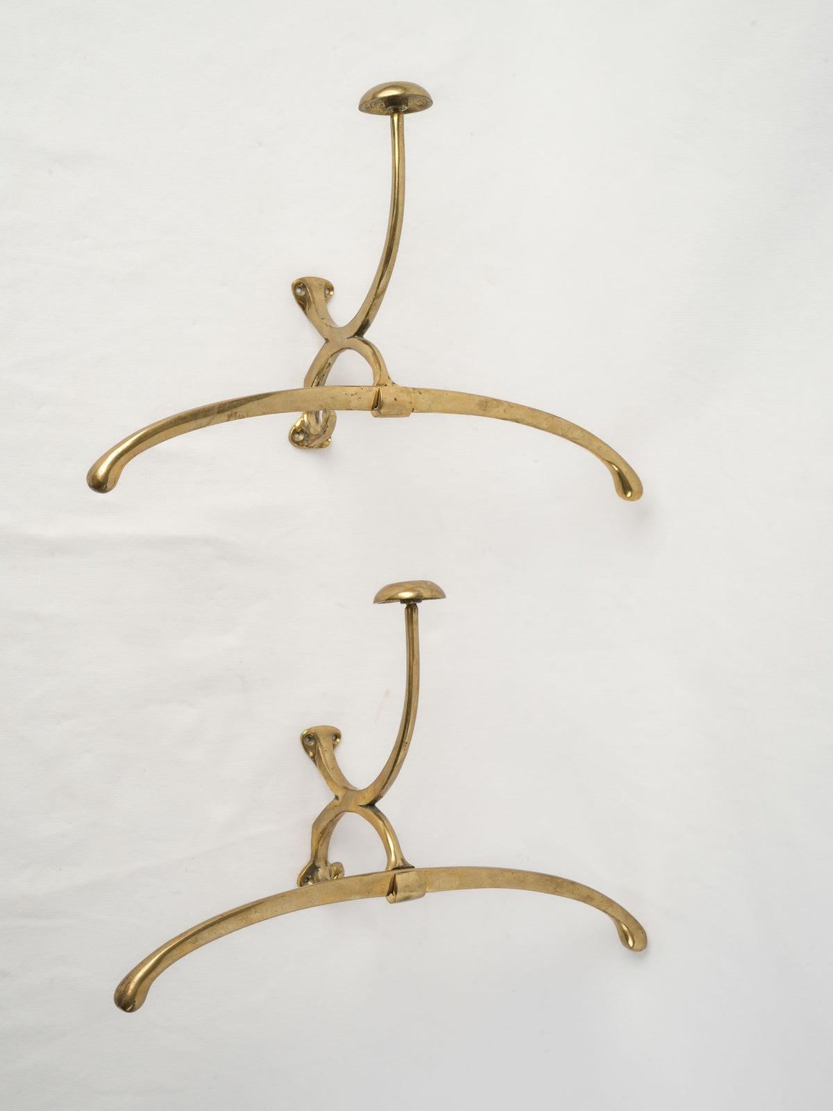 Pair of Wall-Mounted Brass Valet Hooks - 15¾" wide
