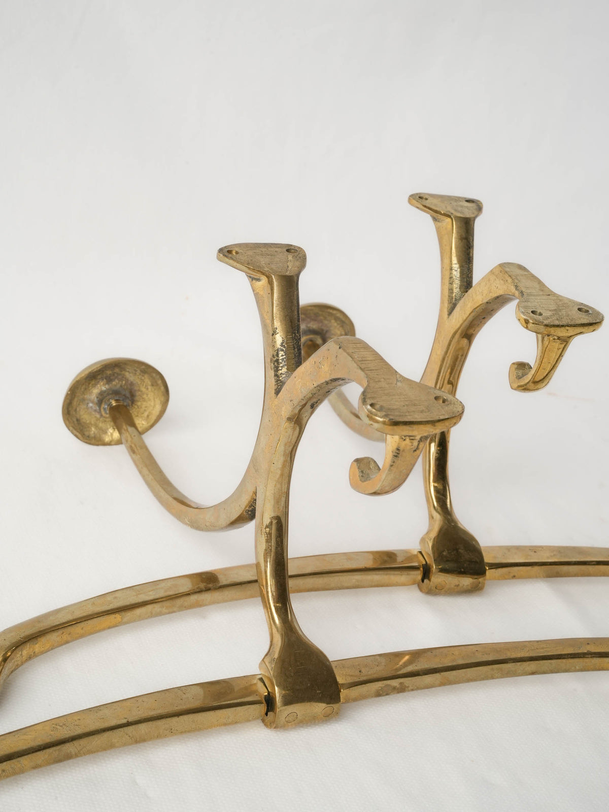 Pair of Wall-Mounted Brass Valet Hooks - 15¾" wide