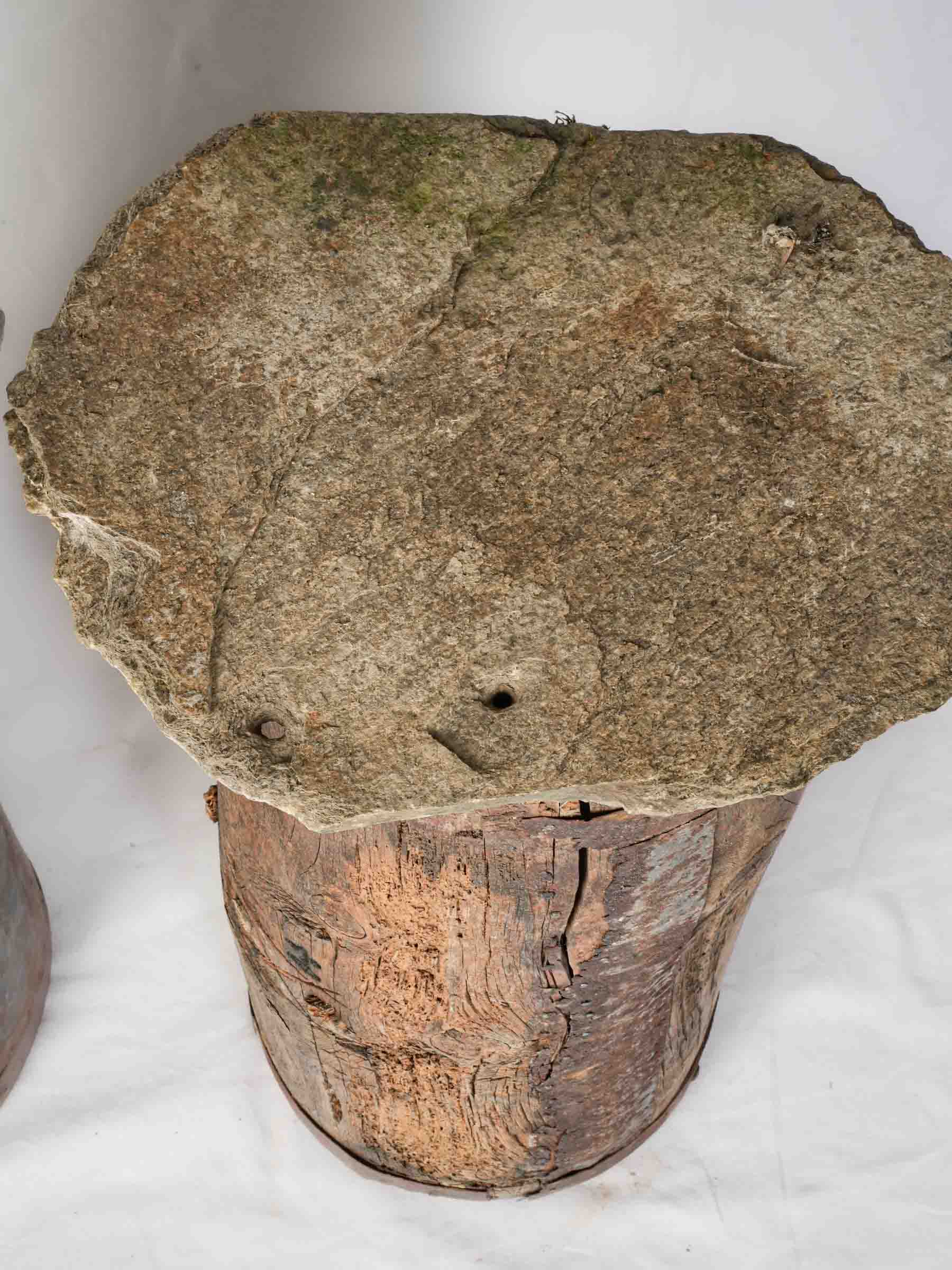 Pair of Repurposed Cévennes Trunk Beehives with Stone Roofs - 31"