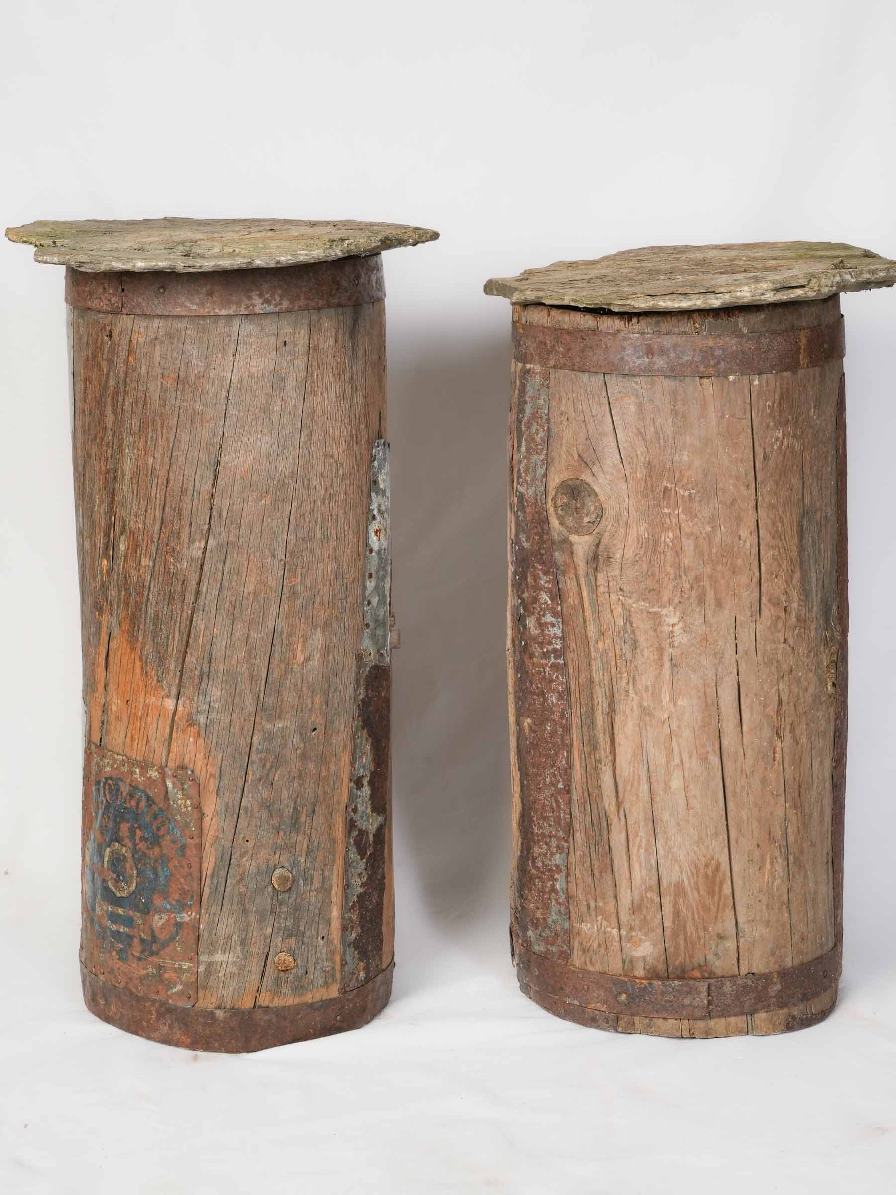 Pair of Repurposed Cévennes Trunk Beehives with Stone Roofs - 31"