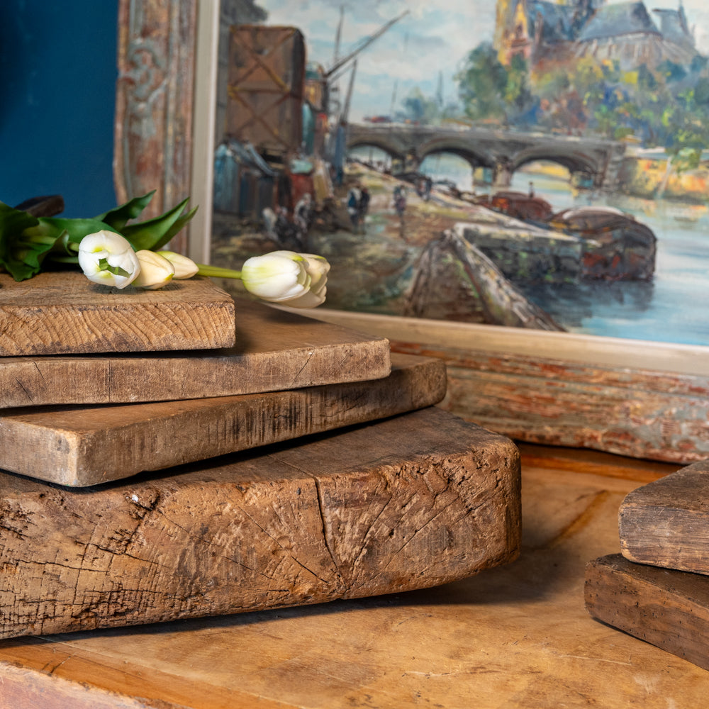 Rustic, substantial French wood cutting block