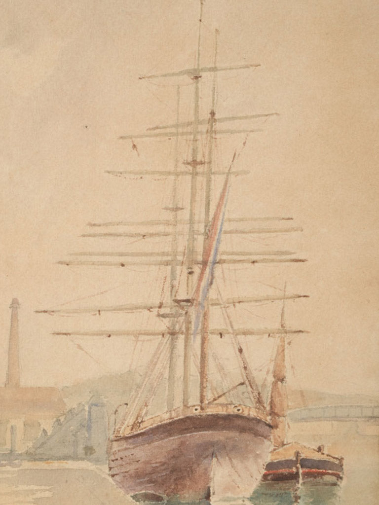 1897 misty harbor scene painting