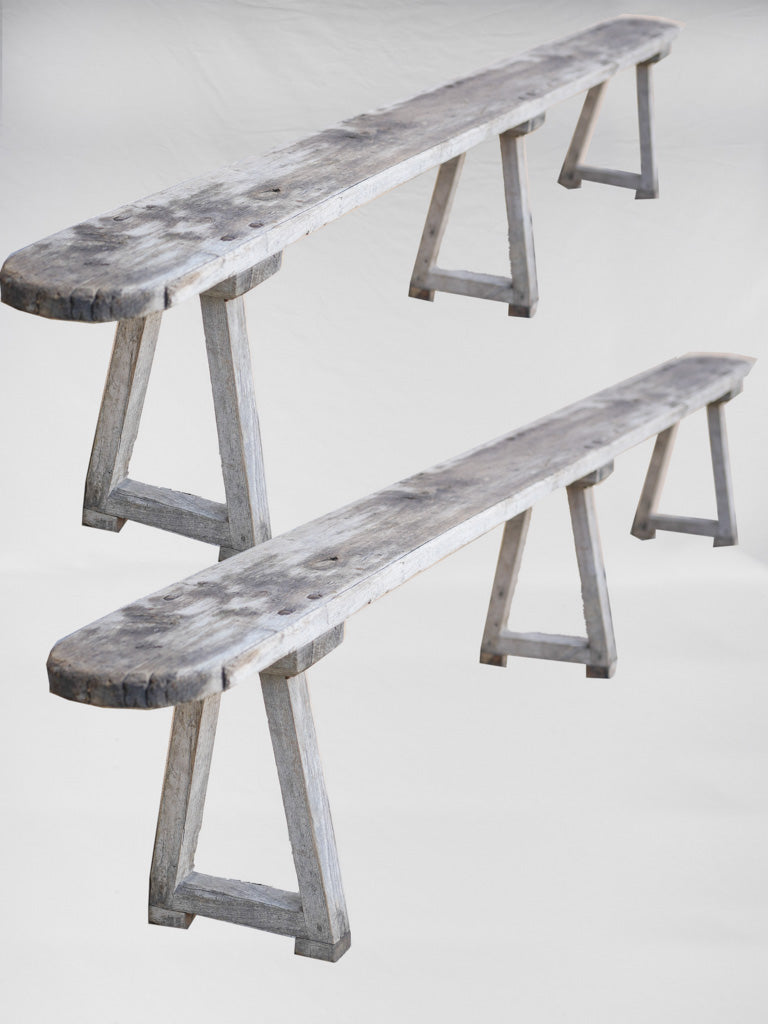 Vintage French rustic wooden guinguette benches