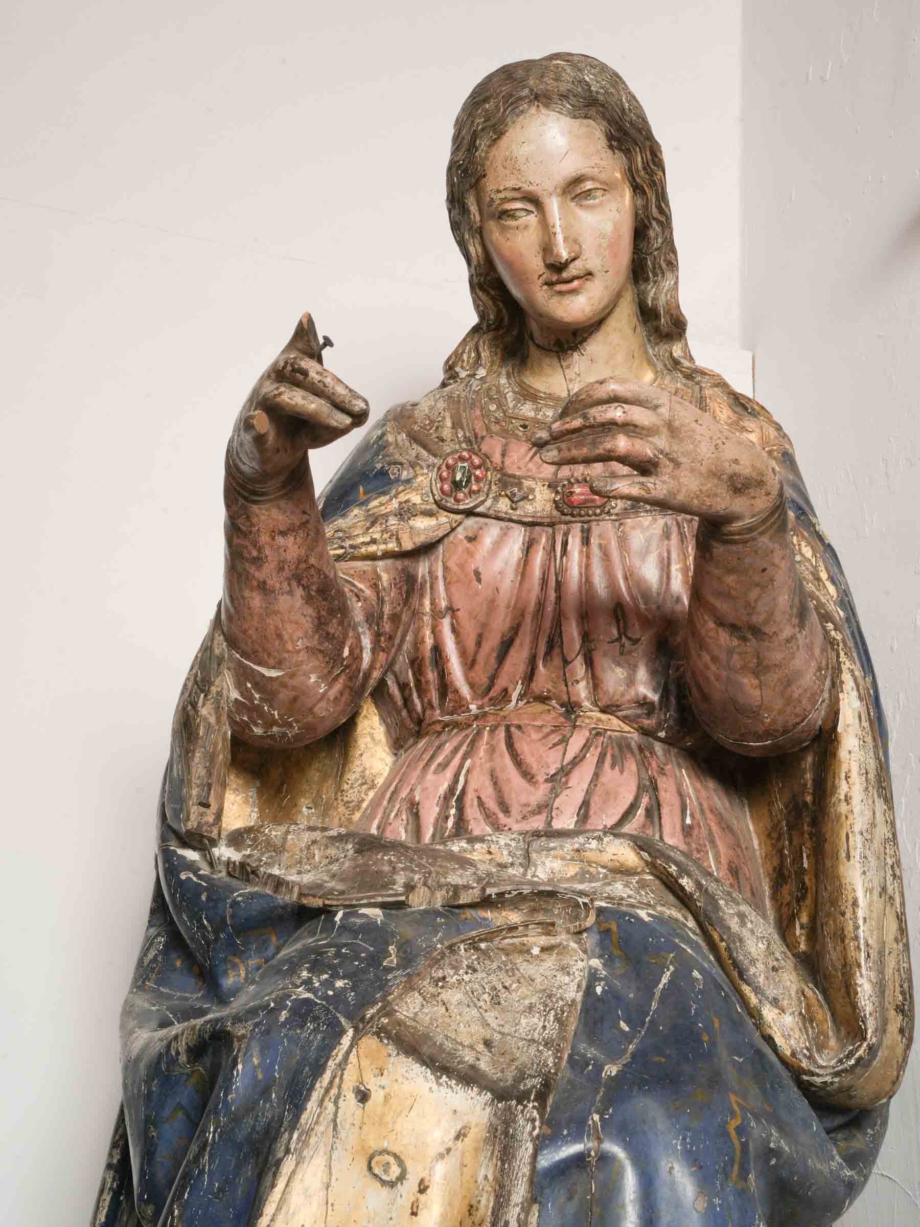 Monumental Carved and Polychromed Figure of Saint Veronica, Circa 1600 - 59"