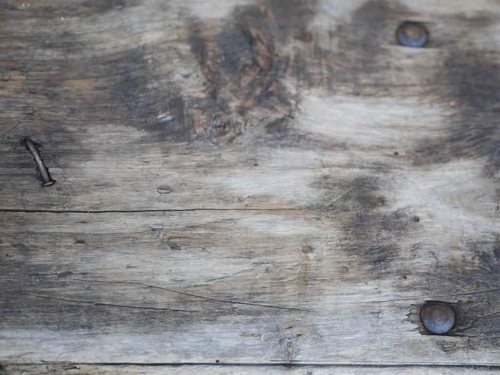 Aged, solid French guinguette wooden benches