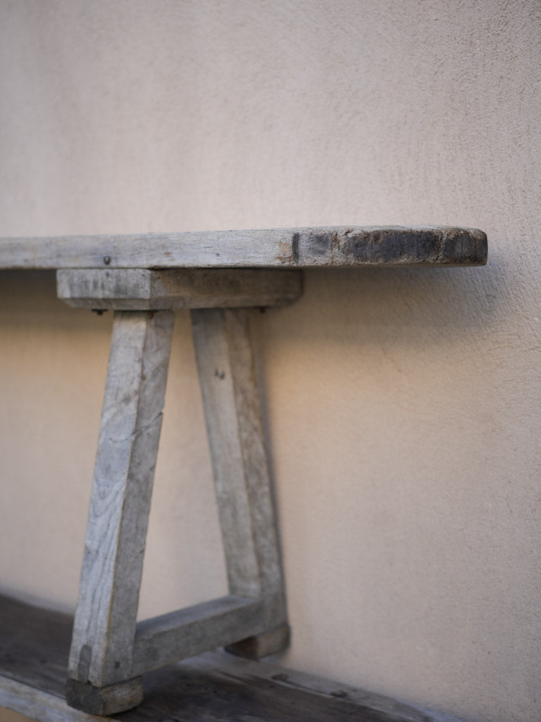 Antique, communal French guinguette wooden seating