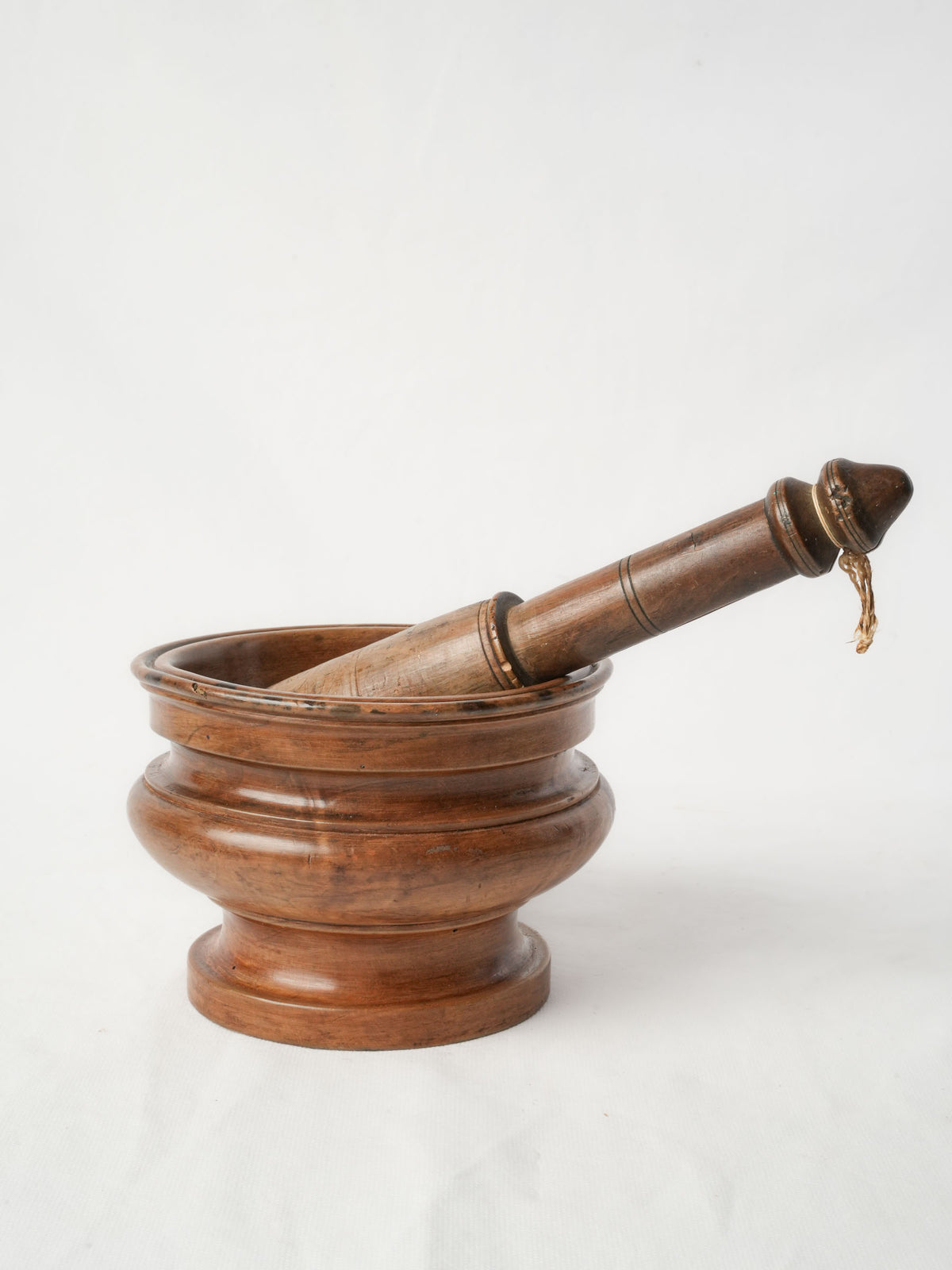 Late 19th-Century French Fruitwood Baluster-Shaped Mortar with Pestle- 5"