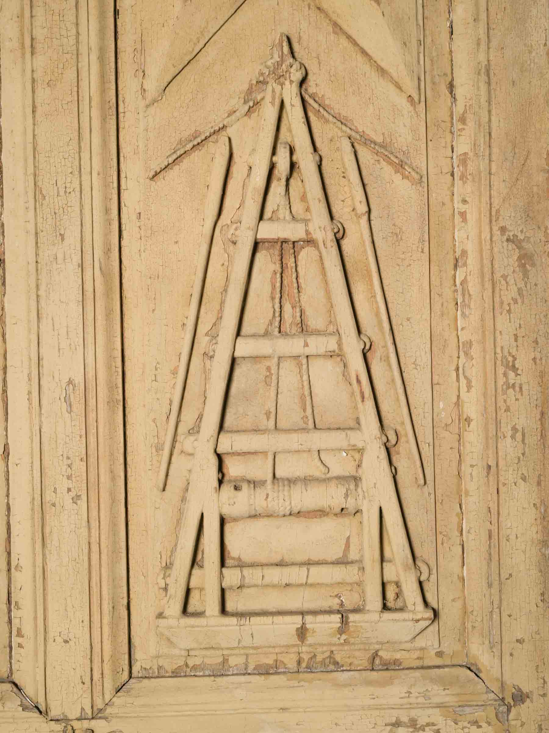 Rare French Compagnonnage Temple Door w/ Carpenter and Joiner Emblems, 19th Century - 80¾" x 40¼"