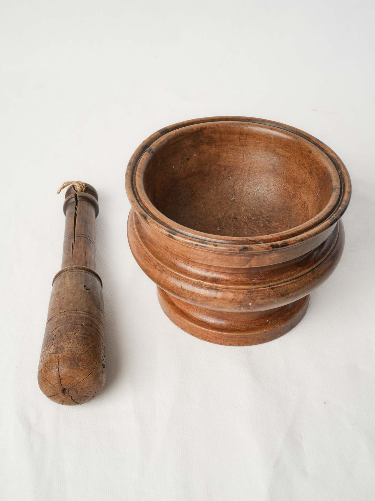 Late 19th-Century French Fruitwood Baluster-Shaped Mortar with Pestle- 5"