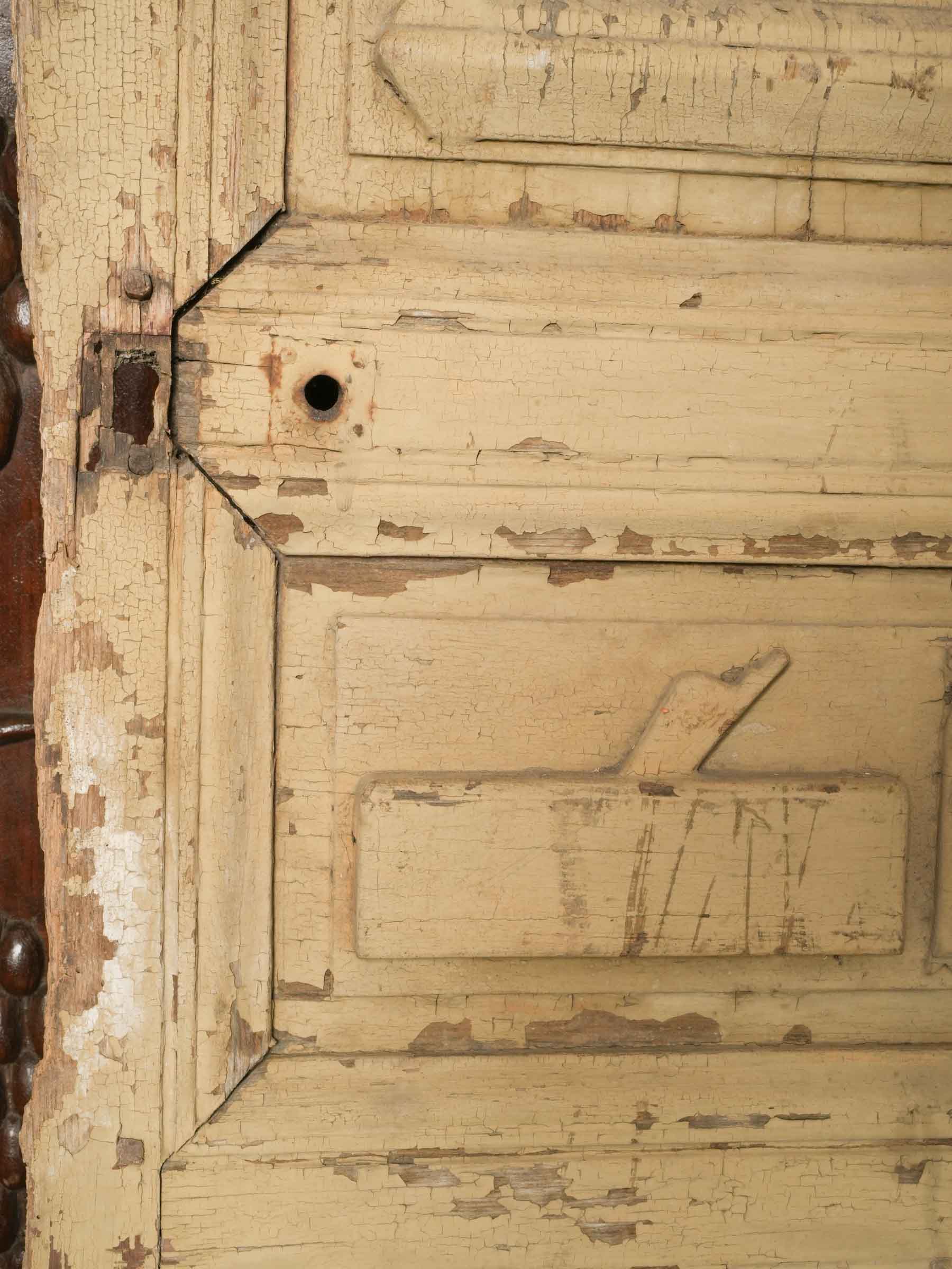 Rare French Compagnonnage Temple Door w/ Carpenter and Joiner Emblems, 19th Century - 80¾" x 40¼"