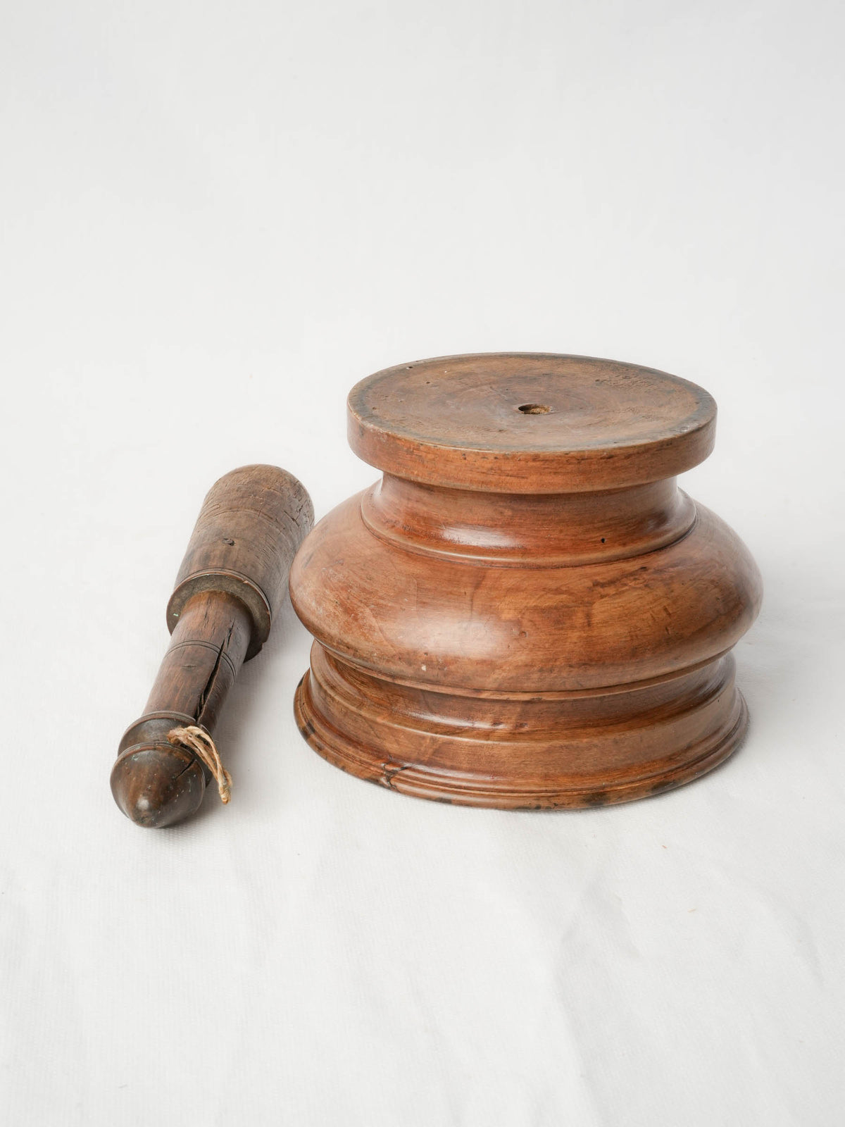Late 19th-Century French Fruitwood Baluster-Shaped Mortar with Pestle- 5"