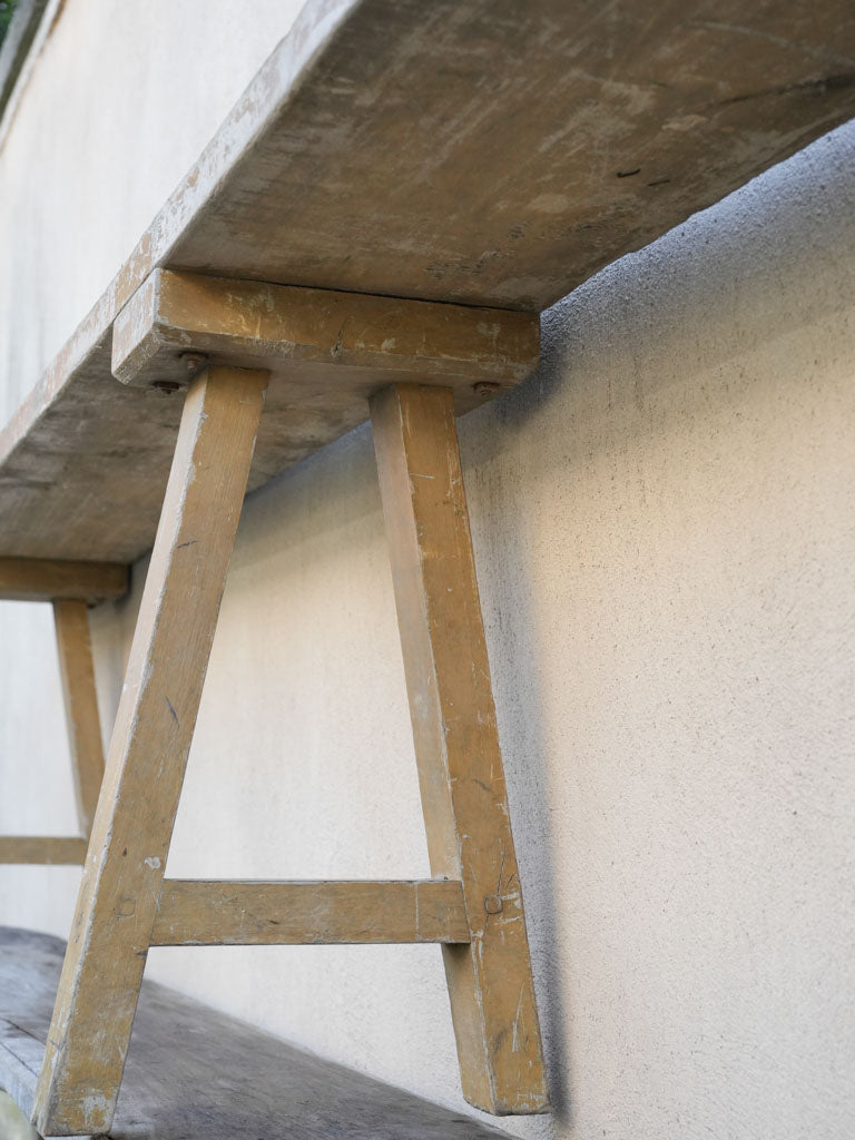 Weathered, extra-long French guinguette picnic benches