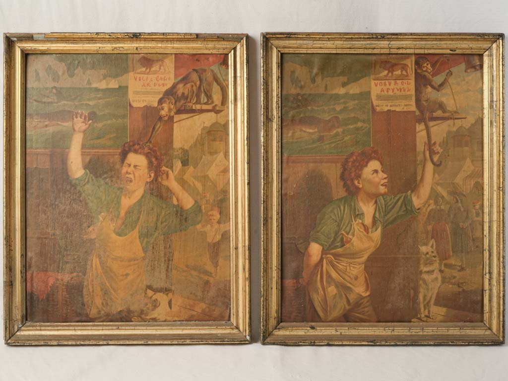 Antique giltwood-framed monkey prints