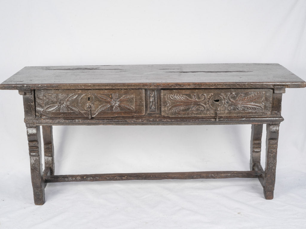 Patina oak console table