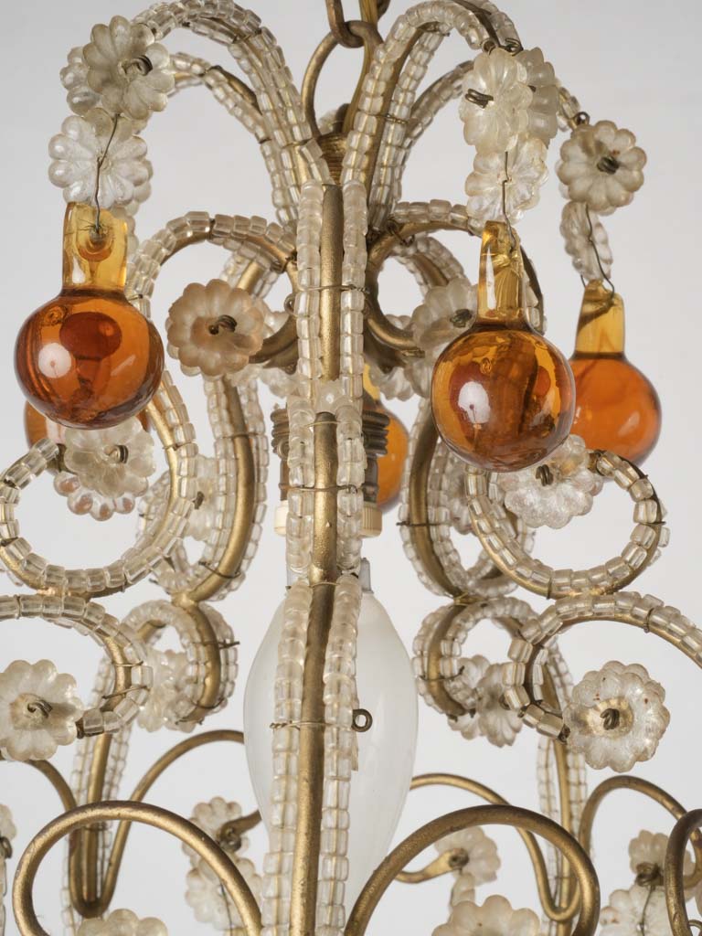 Classic 1950s brass and glass chandelier