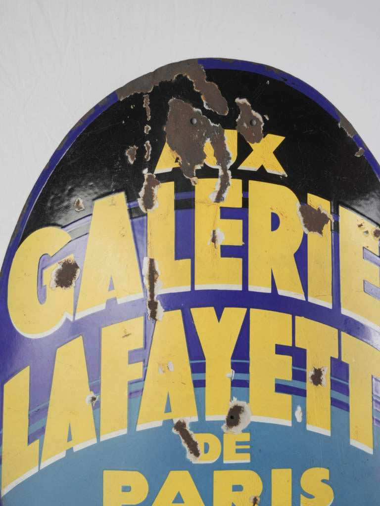 Rare Art Deco Enamel Advertising Sign for Galeries Lafayette Paris c. 1930 - 39½"