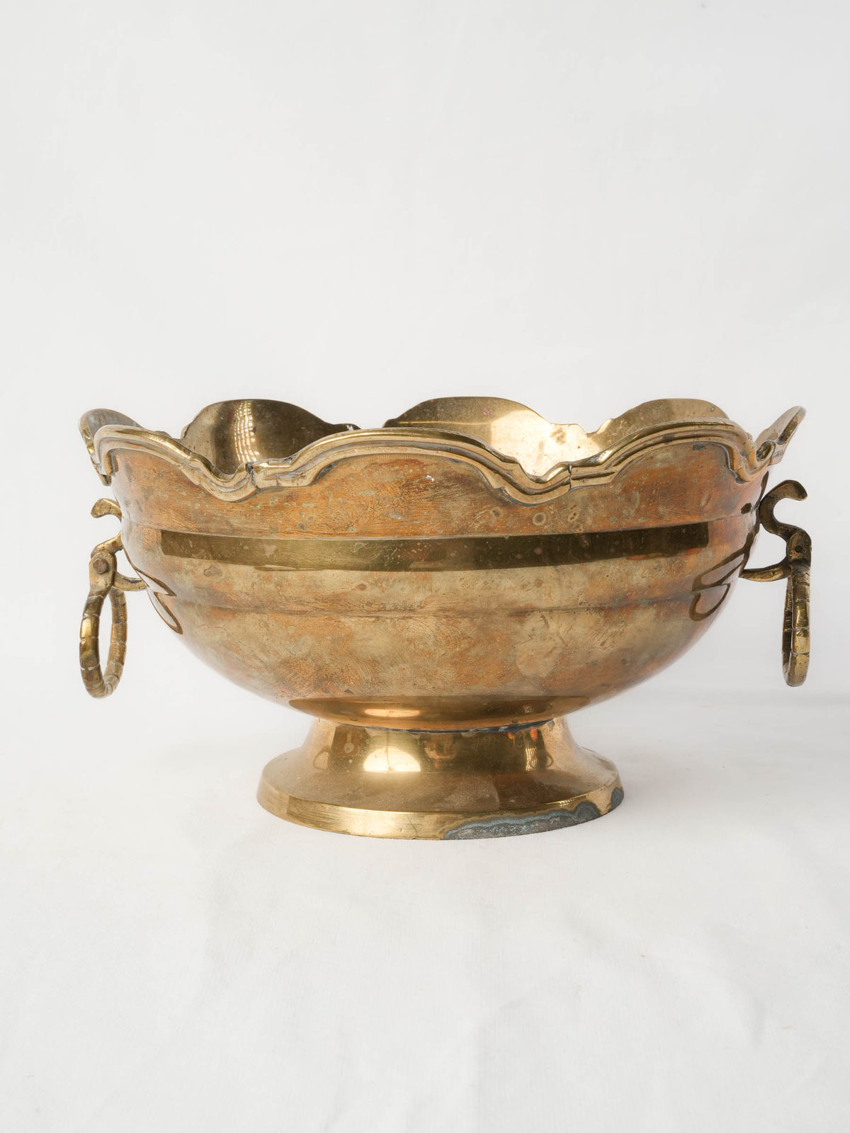 Mid-20th-Century Brass Wine Cooler w/ Scalloped Rim - 6¾" x 12½"
