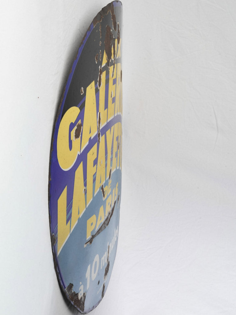Rare Art Deco Enamel Advertising Sign for Galeries Lafayette Paris c. 1930 - 39½"