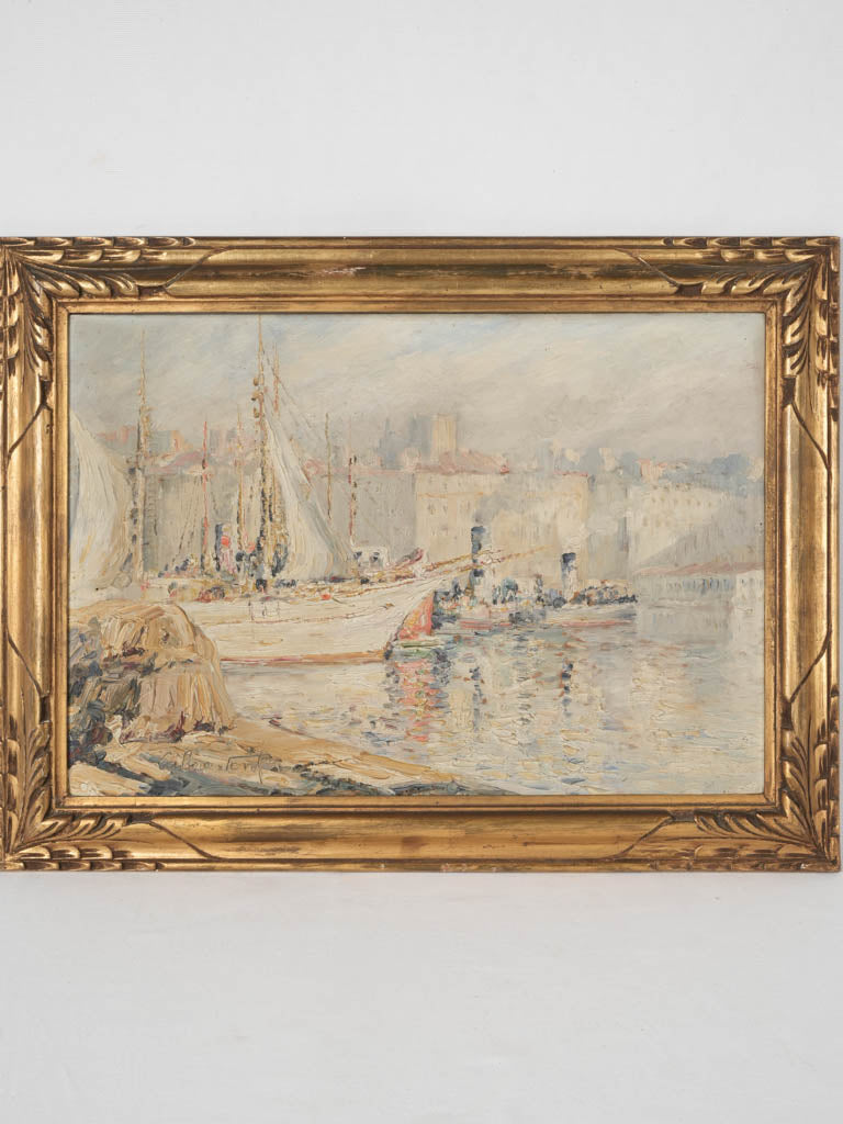 Vintage seascape painting - Port of Marseille