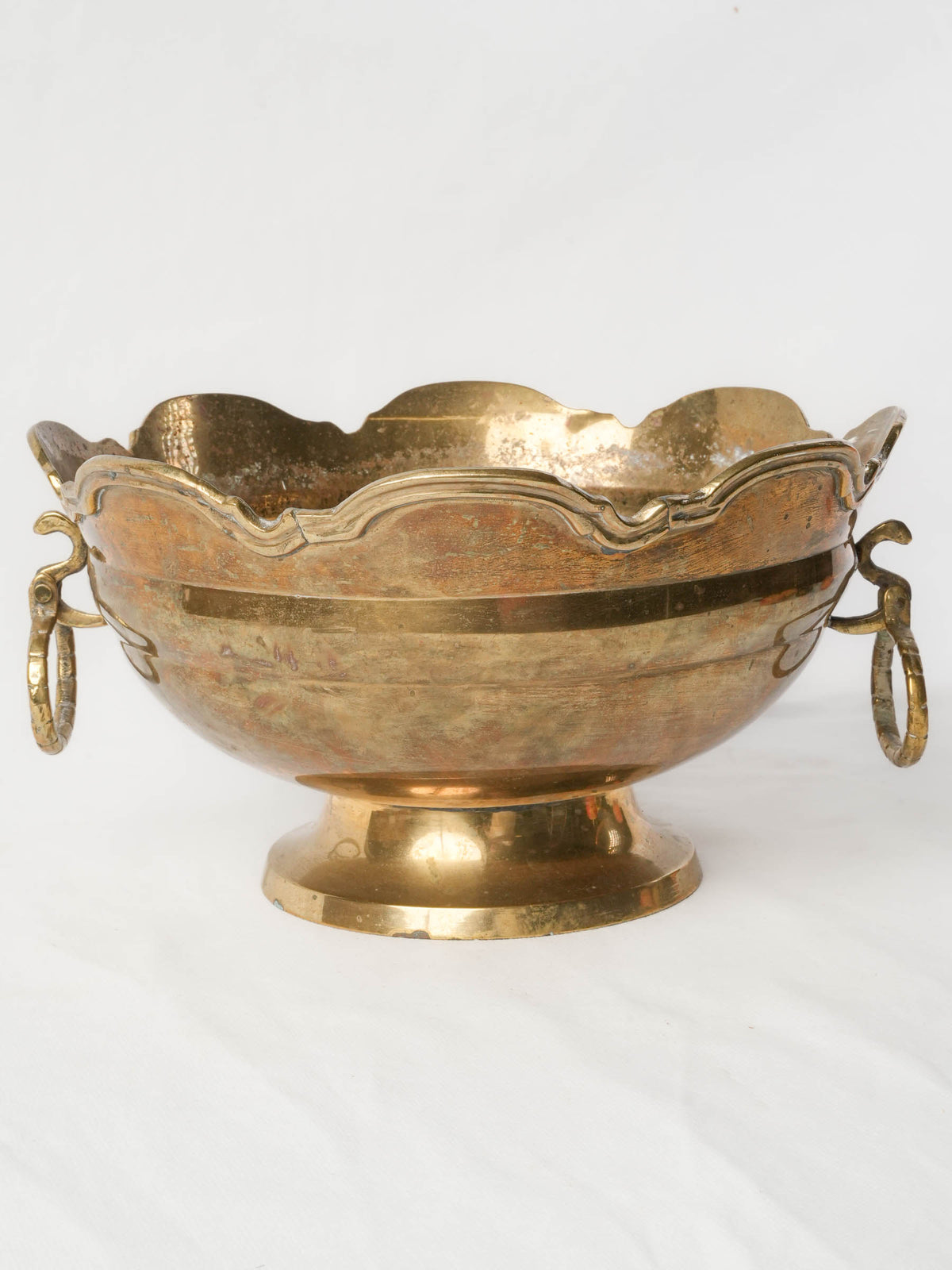 Mid-20th-Century Brass Wine Cooler w/ Scalloped Rim - 6¾" x 12½"