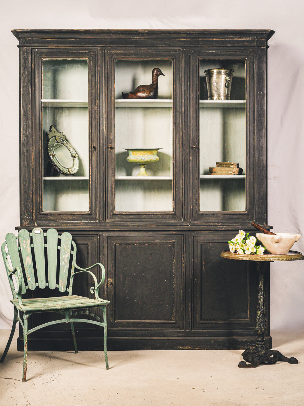 Antique wooden slatted garden chair