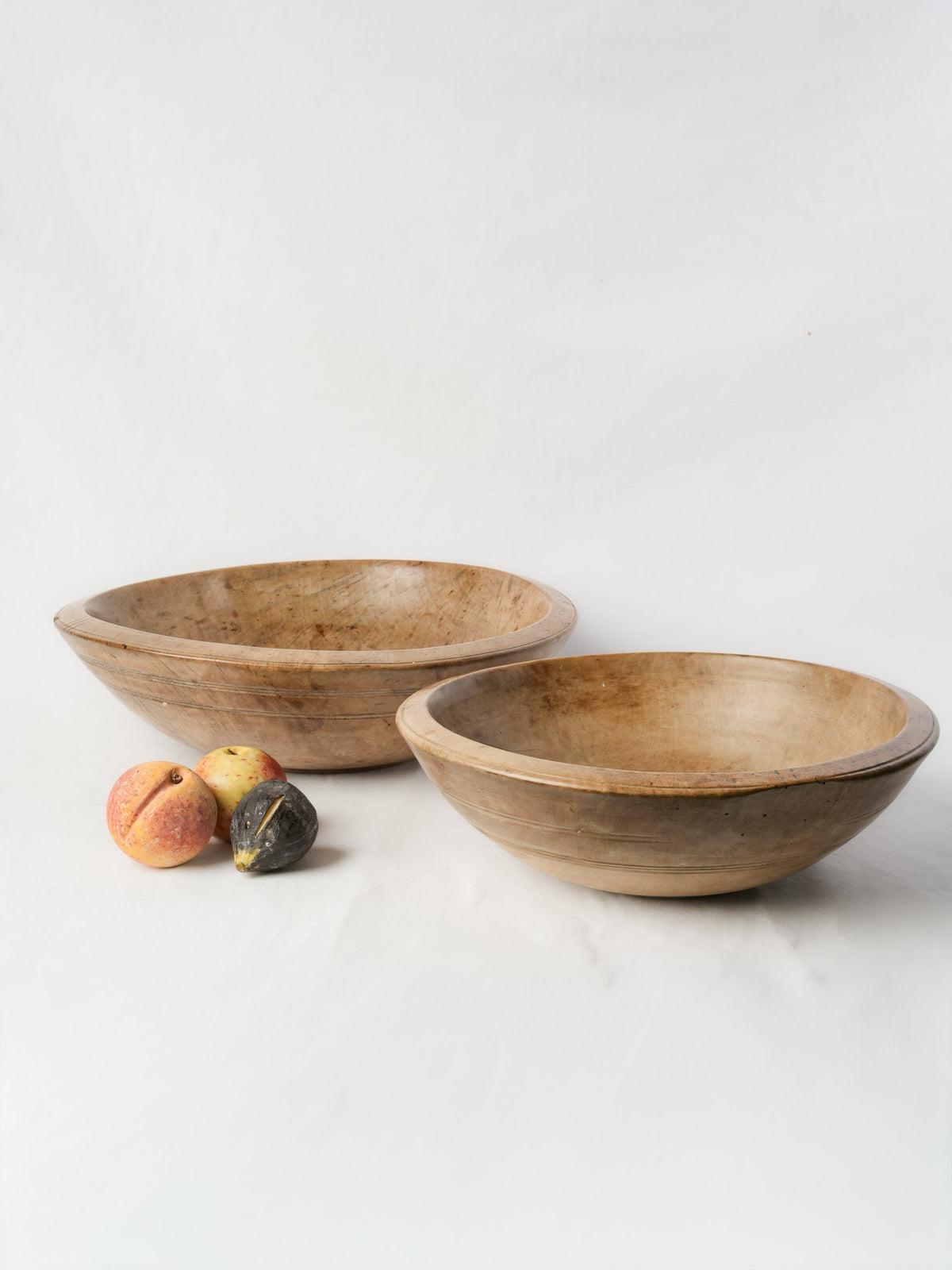 Set of Two of Large Antique Hand-Turned Sycamore Mixing Bowls - 17¾"