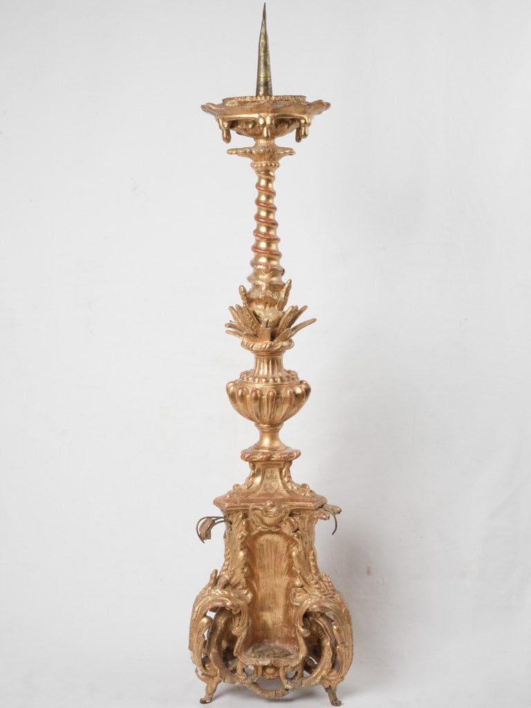 Weathered 18th-century wooden candlestick