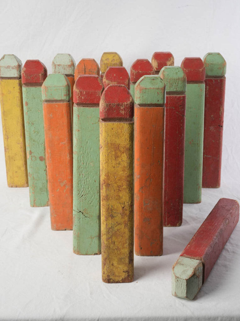 Set of 16 Colorful Mid-20th Century Painted Wooden Skittles - 15¾"