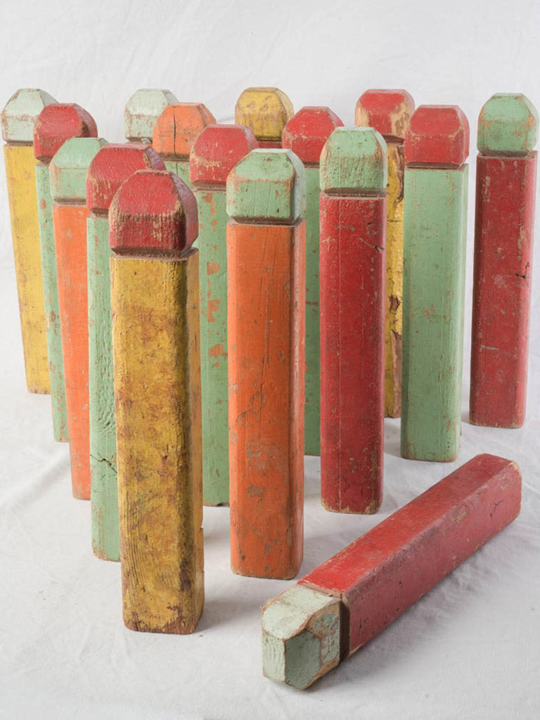 Set of 16 Colorful Mid-20th Century Painted Wooden Skittles - 15¾"