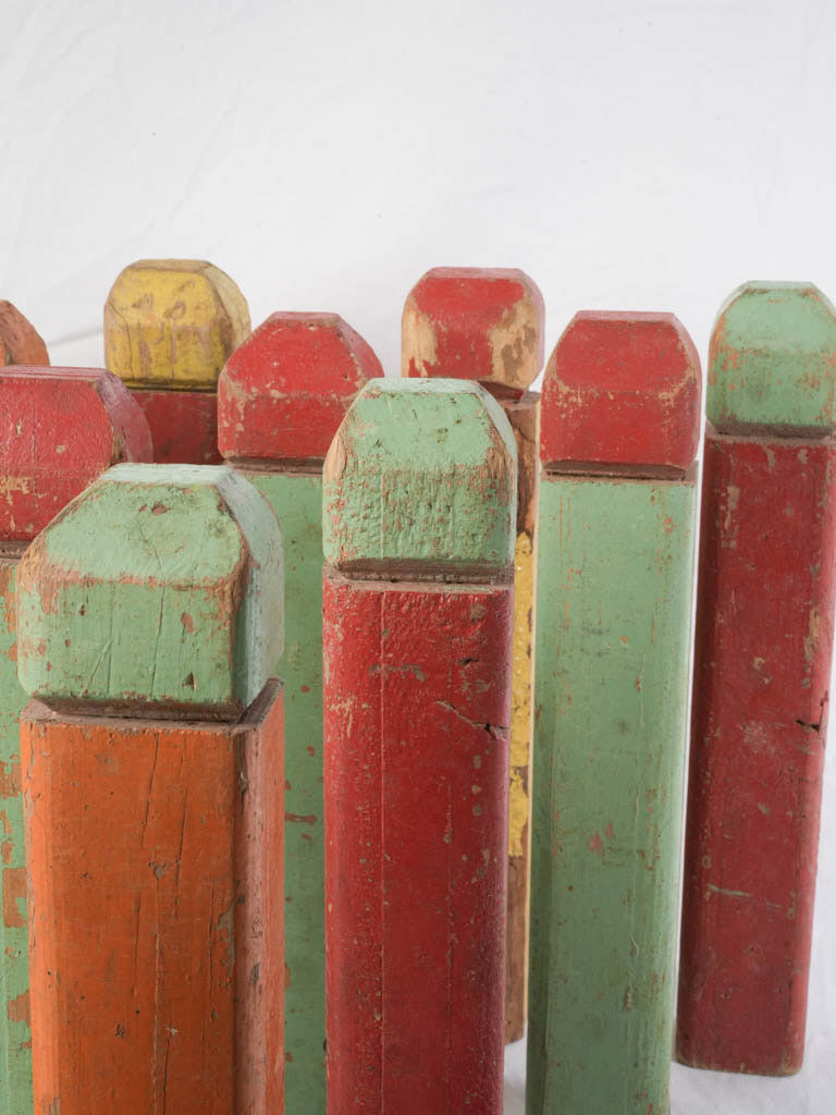 Set of 16 Colorful Mid-20th Century Painted Wooden Skittles - 15¾"