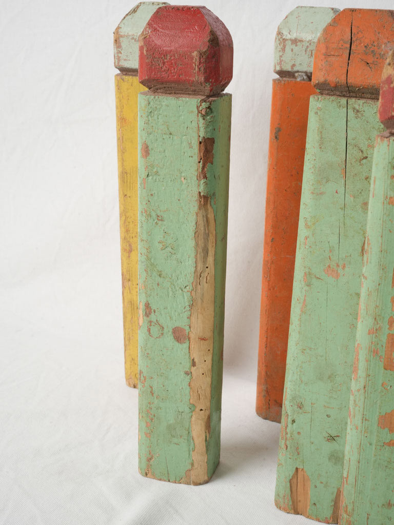 Set of 16 Colorful Mid-20th Century Painted Wooden Skittles - 15¾"
