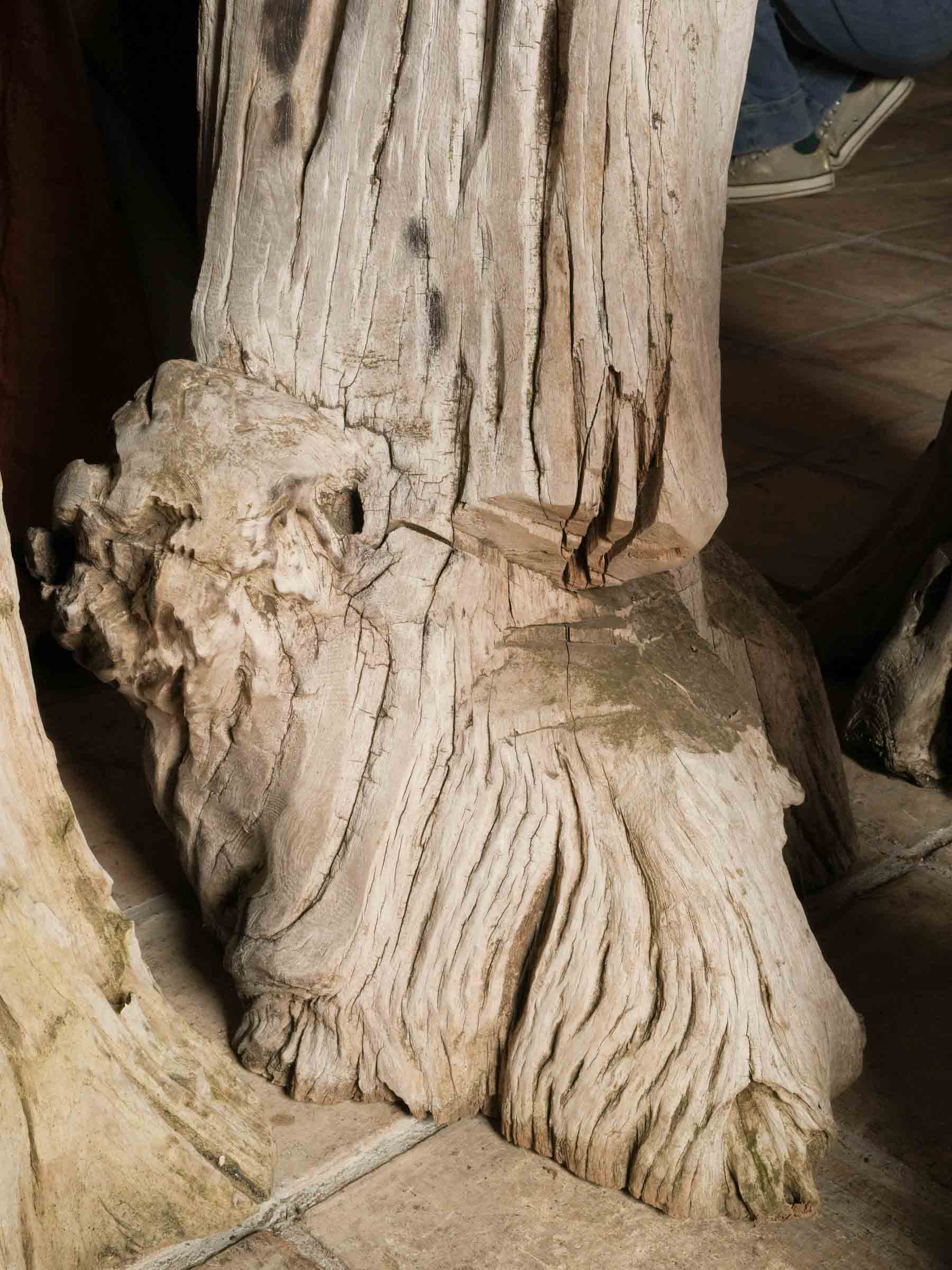 Naturalistic Driftwood Table and Three-Stool Ensemble, 20th Century.