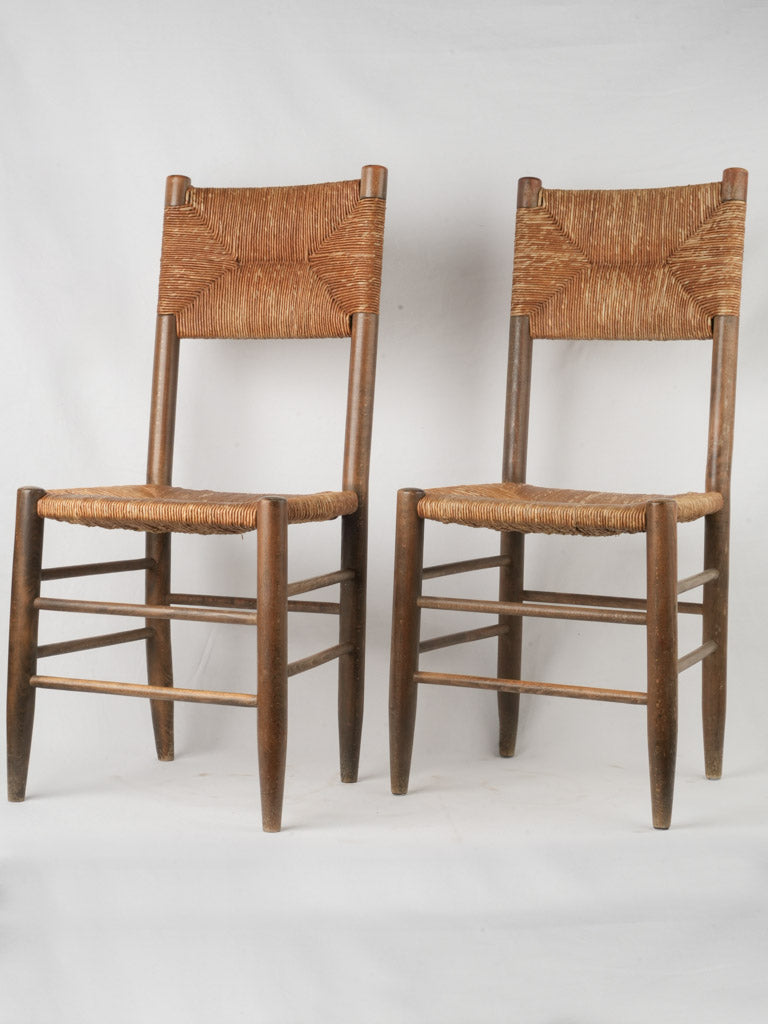 French mid-century rush seat chairs