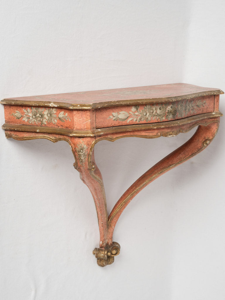 Antique Italian floral patina floating console