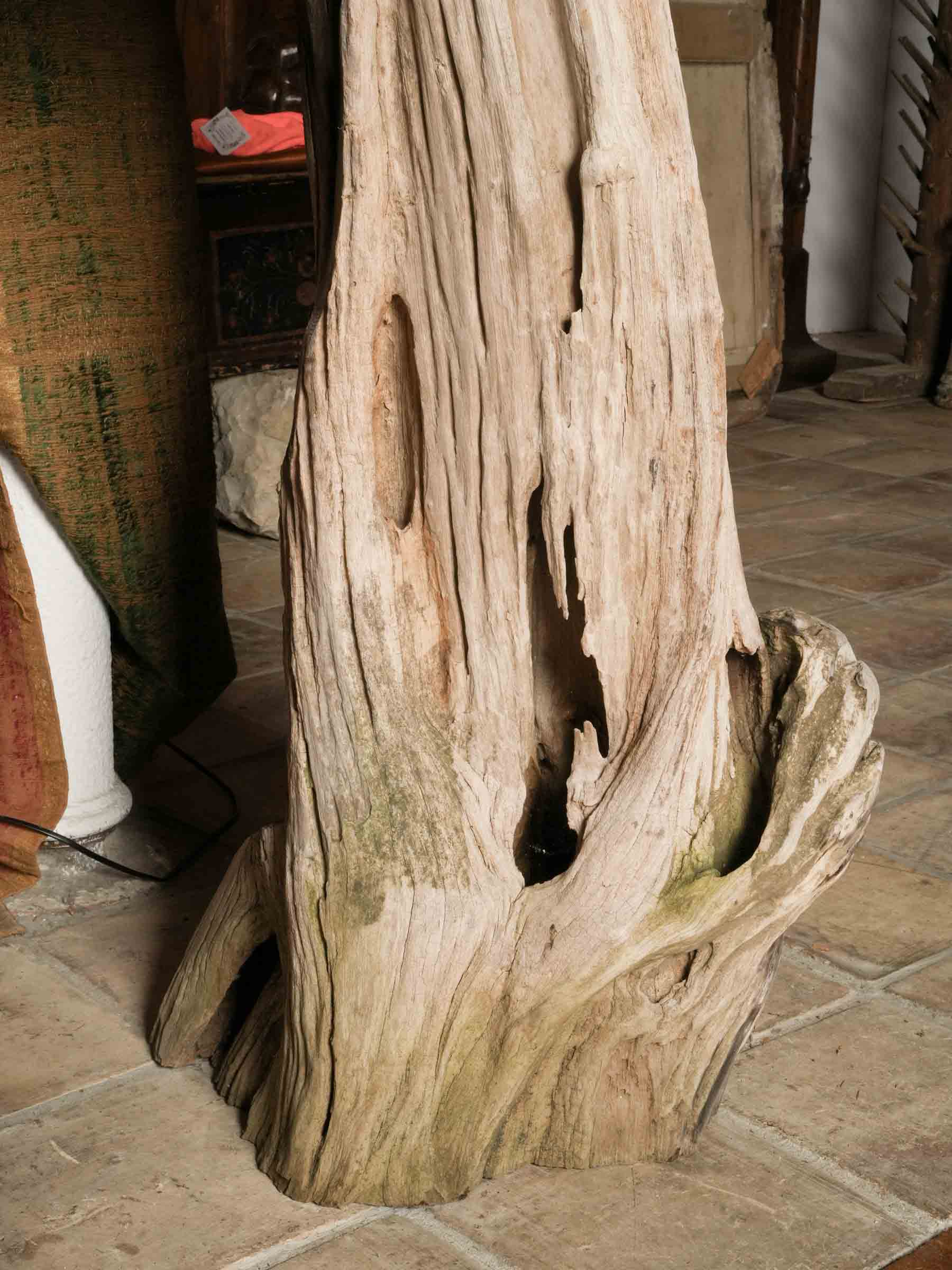 Naturalistic Driftwood Table and Three-Stool Ensemble, 20th Century.