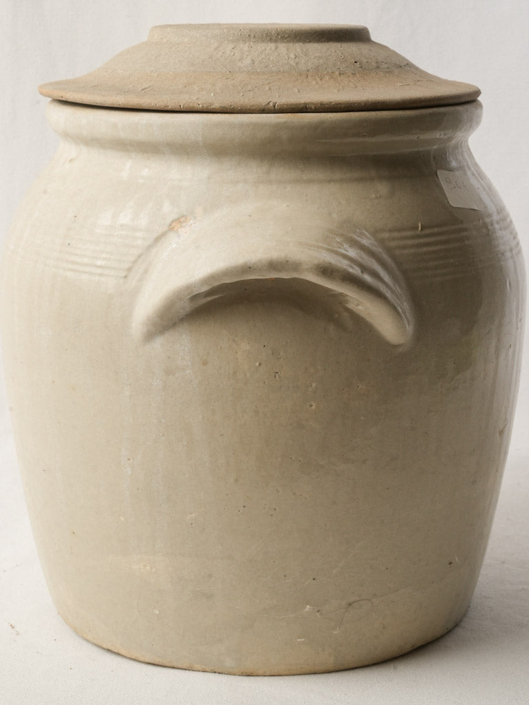 Early 20th Century French Cream-Glazed Terracotta Storage Jar with Lid - 14½"