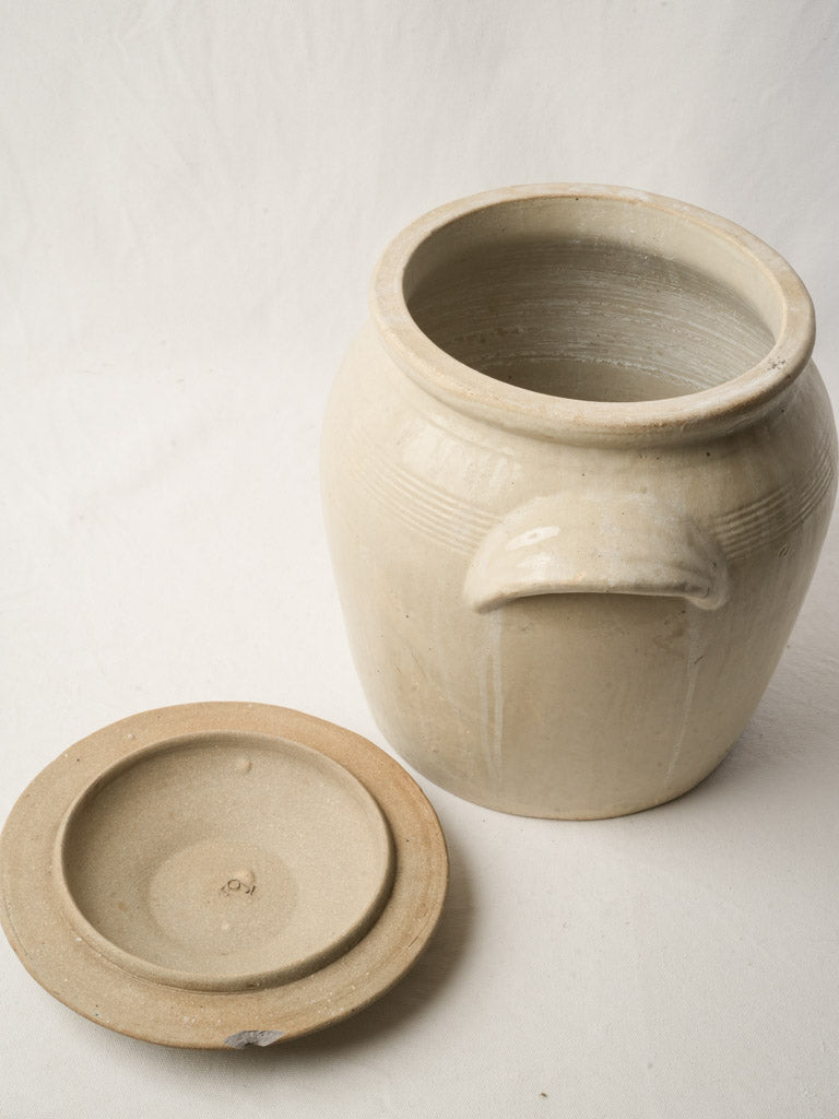 Early 20th Century French Cream-Glazed Terracotta Storage Jar with Lid - 14½"